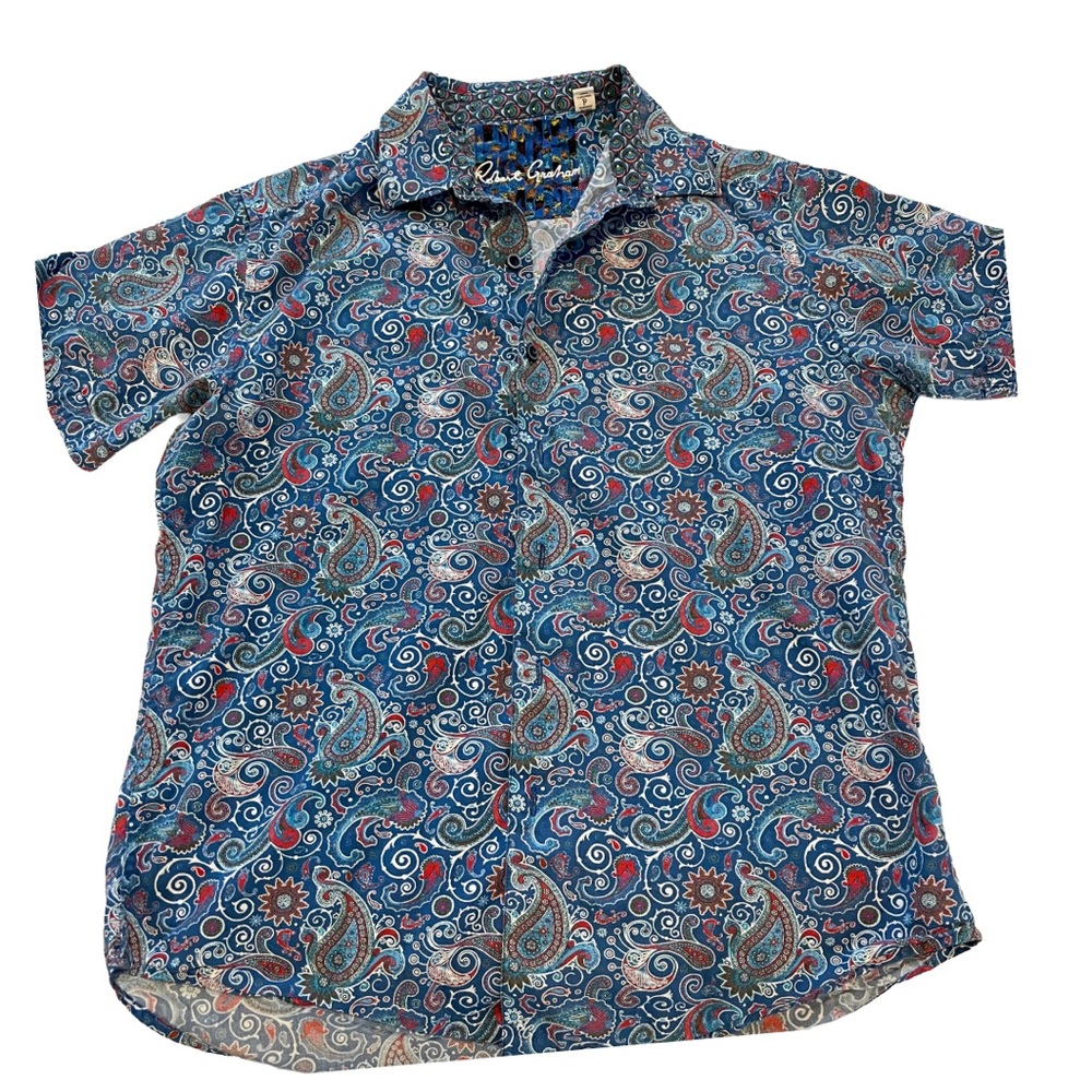$159 Robert Graham Men’s Small Blue Multicolor Paisley Button Up Shirt Luxury